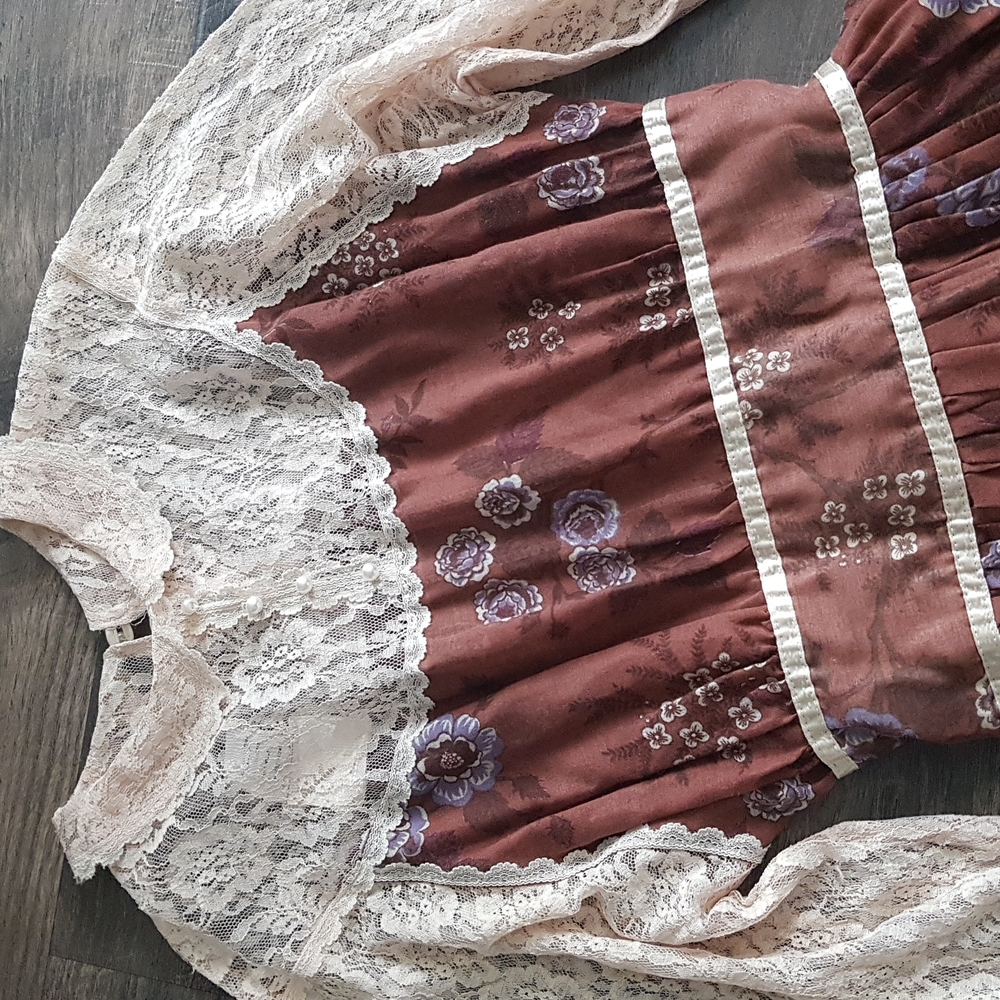 Vintage Gunne Sax Prairie floral lace midi dress,7 - Picture 2 of 11